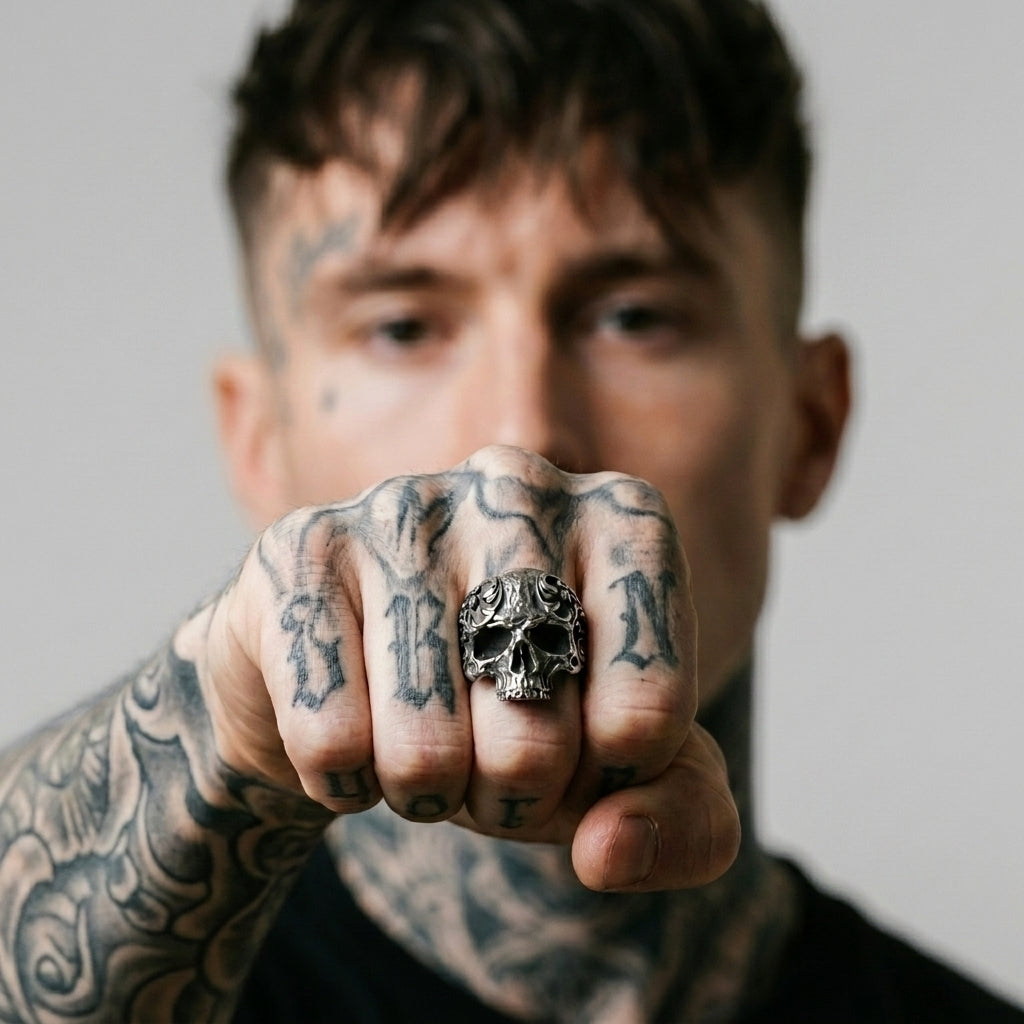 Totenkopfring: „Barocker Totenkopf-Biker-Ring"