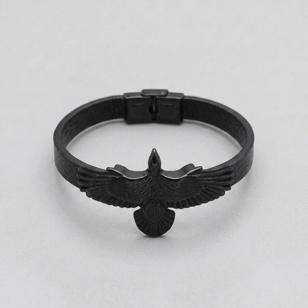 Dunkle Flügel Gothic-Raben-Leder-Wickelarmband