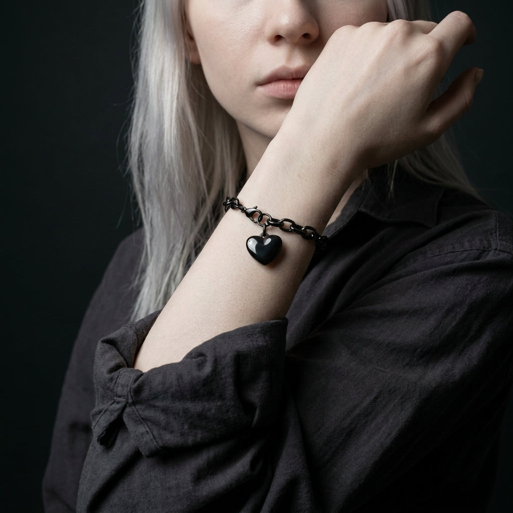 Schwarzes-Herz-Anhänger Anker-Gliederarmband