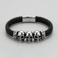 Drei-Totenkopf keltischer Knoten schwarzes Lederarmband