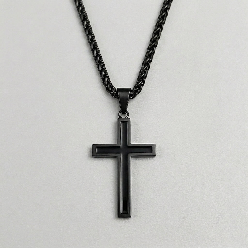 Kräftiges-schwarzes-Kreuz-Anhänger-Halskette
