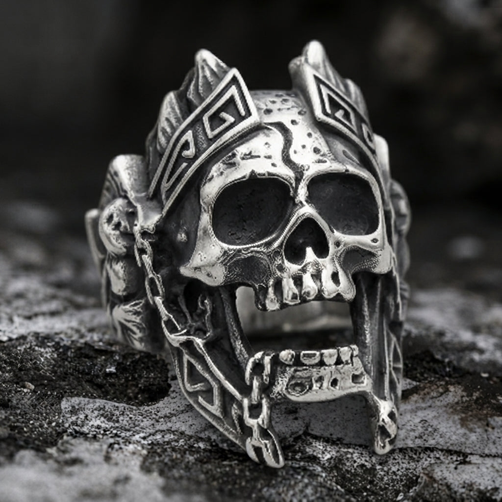 Aztekischer-Krieger-Totenkopf-König-Ring