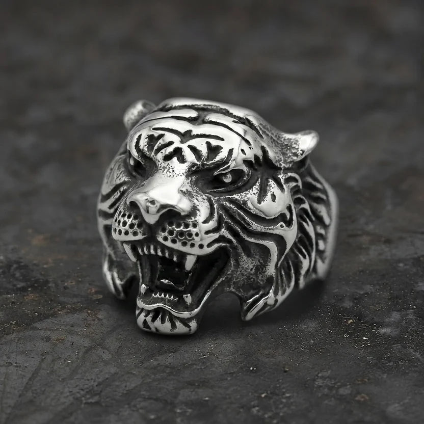 Brüllender-Tigerkopf breiter Bandring