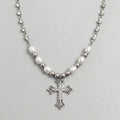 Verziertes-Kreuz mit Perlen und Strass, Halskette