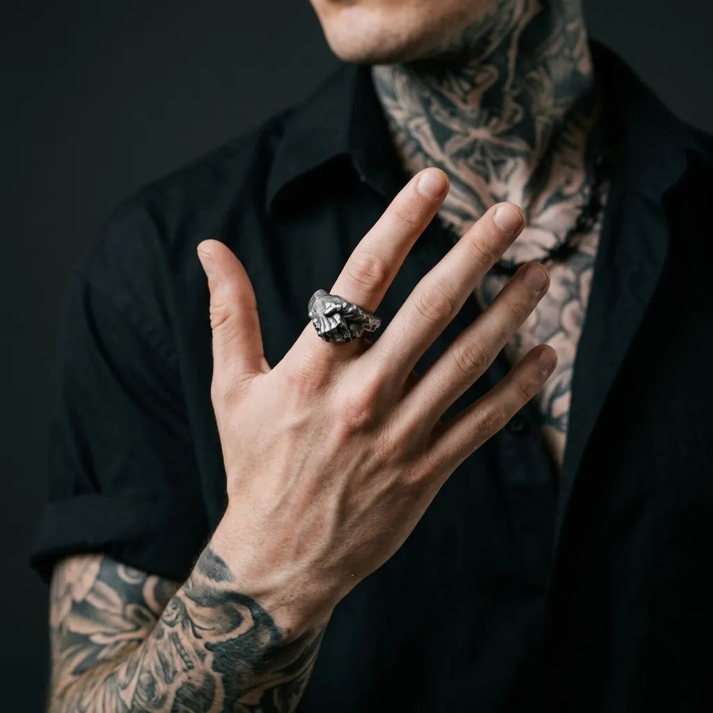 Gefaltete-Hände schwarzer Statement-Ring