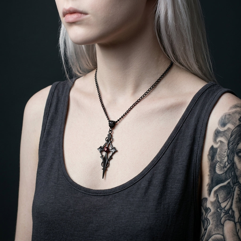 Karmesinroter-Stein Gothic-Halskette