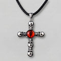 Totenkopf-Kreuz-Kette mit rotem Drachenaugen-Anhänger