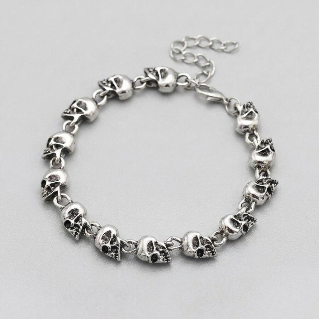 Silberner-Totenkopf-Gliederketten-Armband