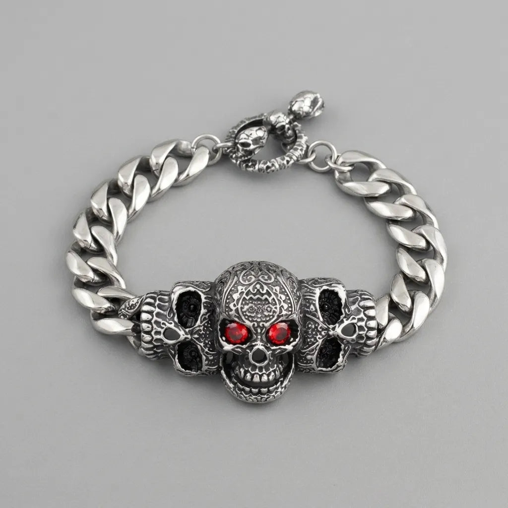 Karmesinroter-Blick-Totenkopf-Armband