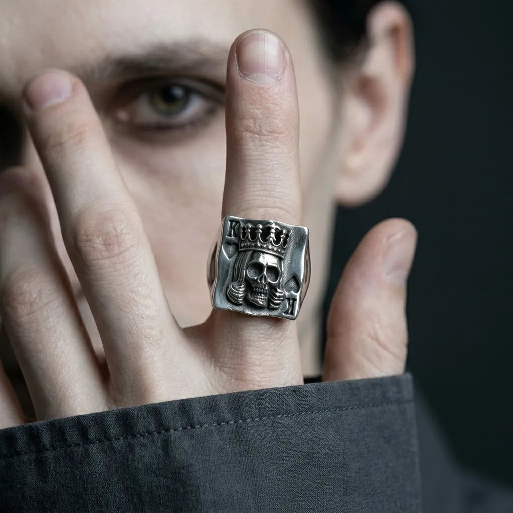 Pik-König-Totenkopf-Spielkarten-Statement-Ring
