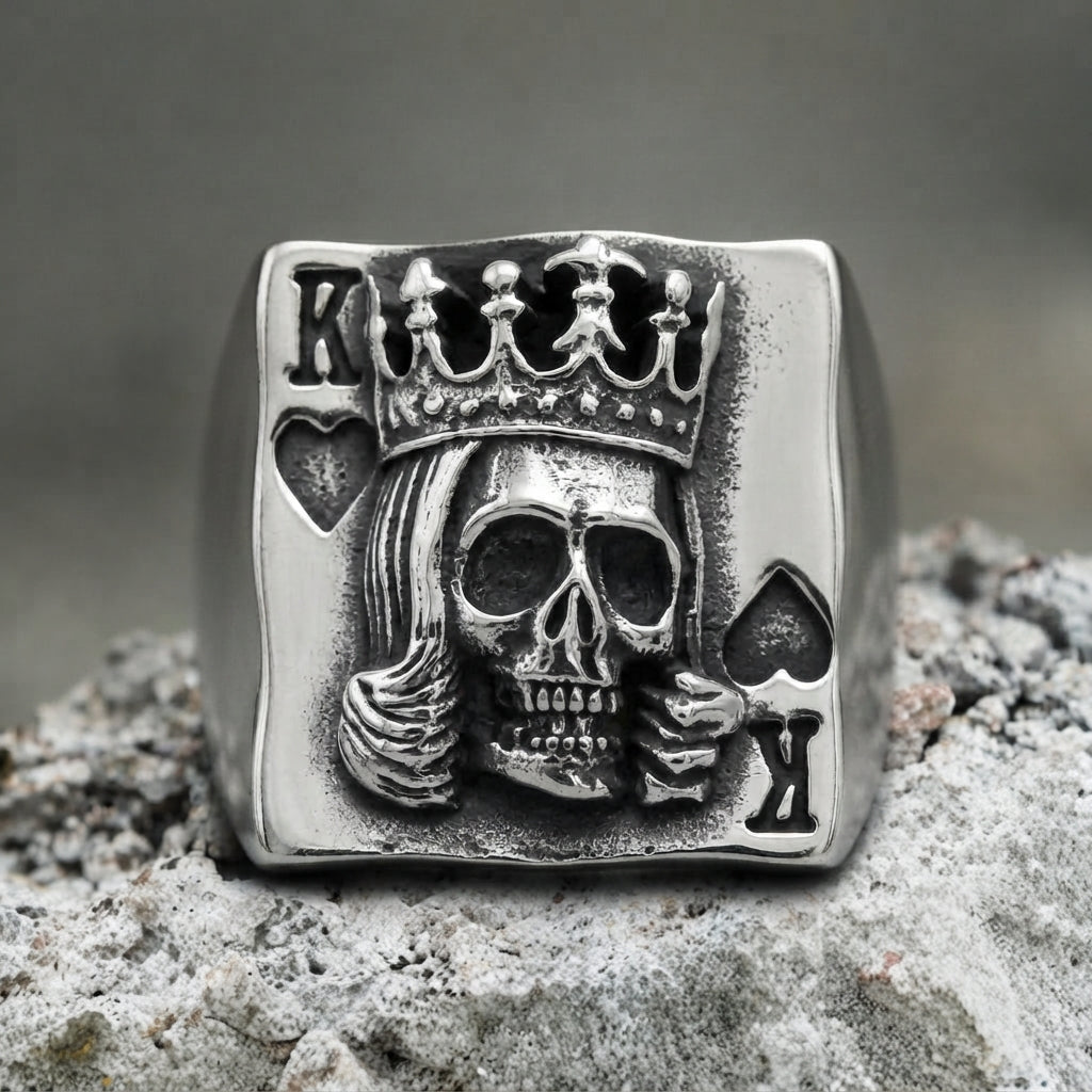 Pik-König-Totenkopf-Spielkarten-Statement-Ring