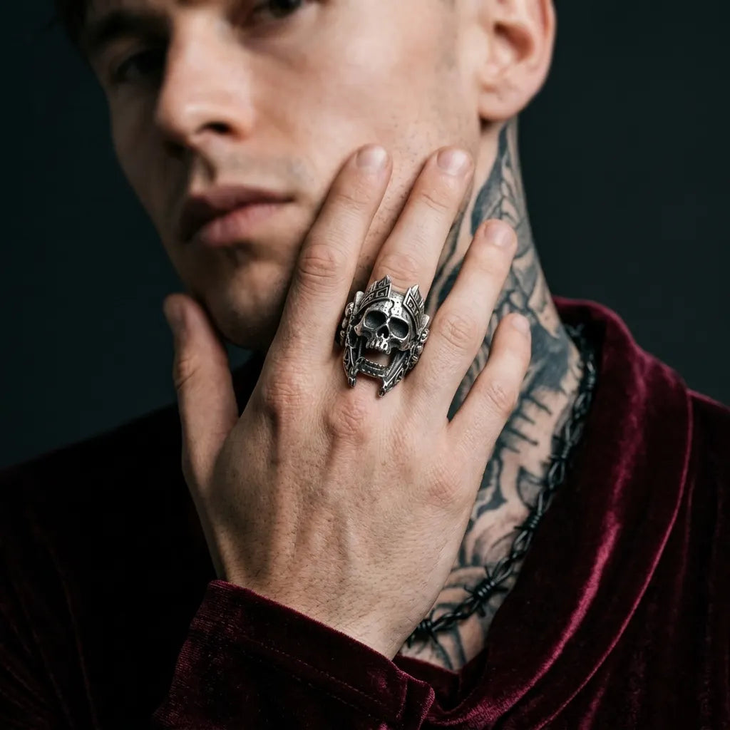 Aztekischer-Krieger-Totenkopf-König-Ring