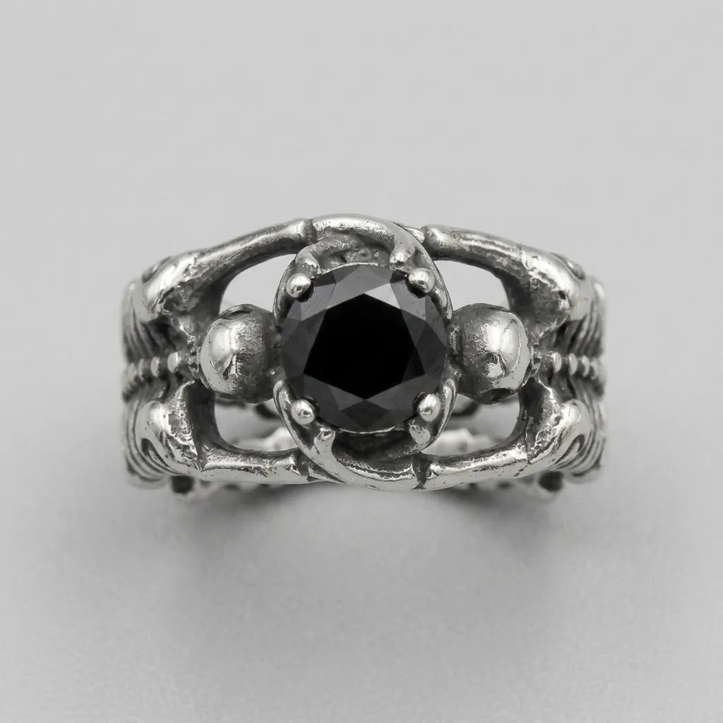 Zwillings-Skelett-Umarmung schwarzer Edelstein Ring
