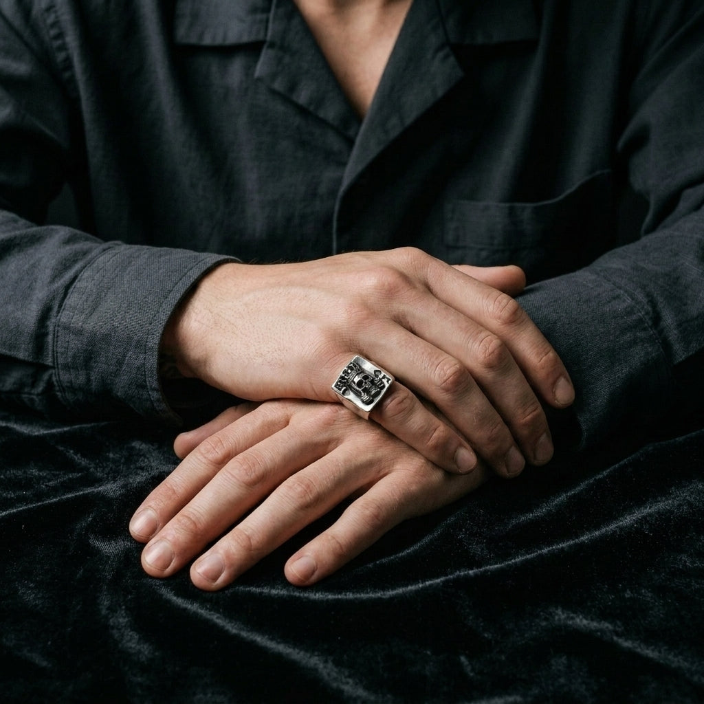 Pik-König-Totenkopf-Spielkarten-Statement-Ring