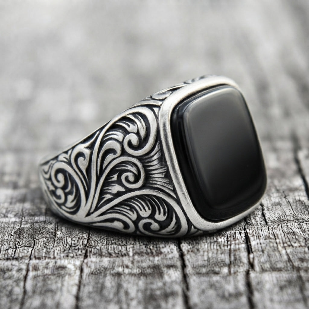 Mitternachts-Souverän Schwarzer-Onyx-Siegelring