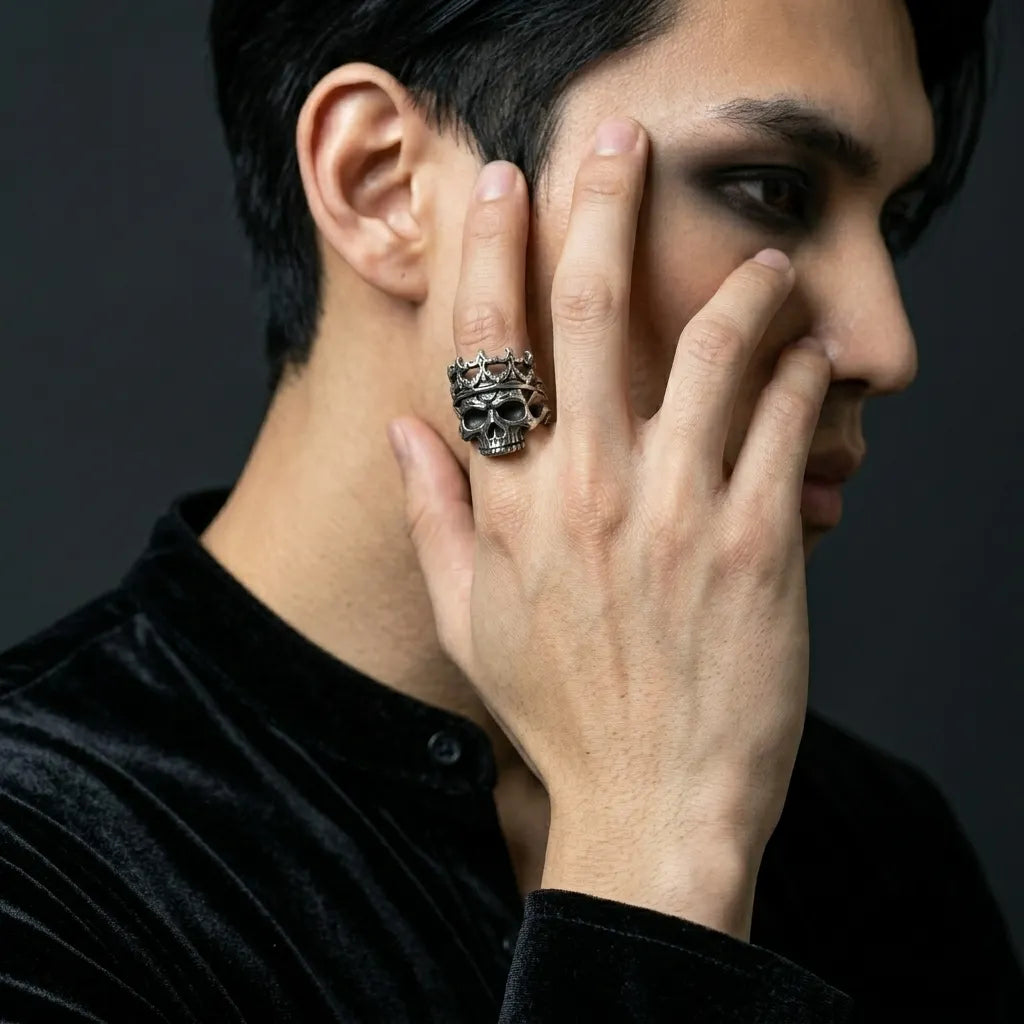 Gothic-Kronen-Totenkopf-Statement-Ring