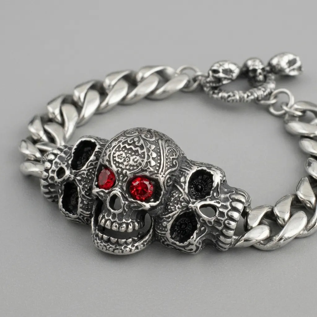 Karmesinroter-Blick-Totenkopf-Armband