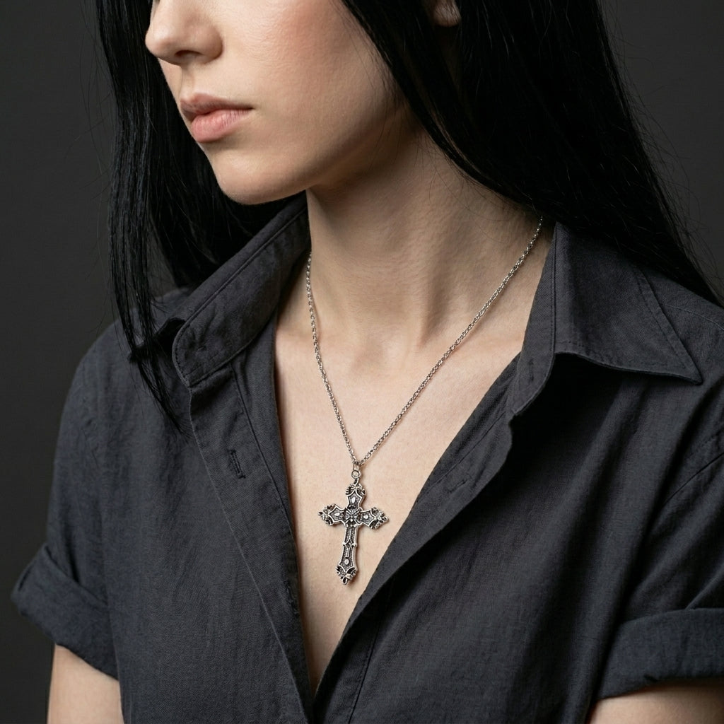 Antikes-barockes-Kreuz-Statement-Halskette