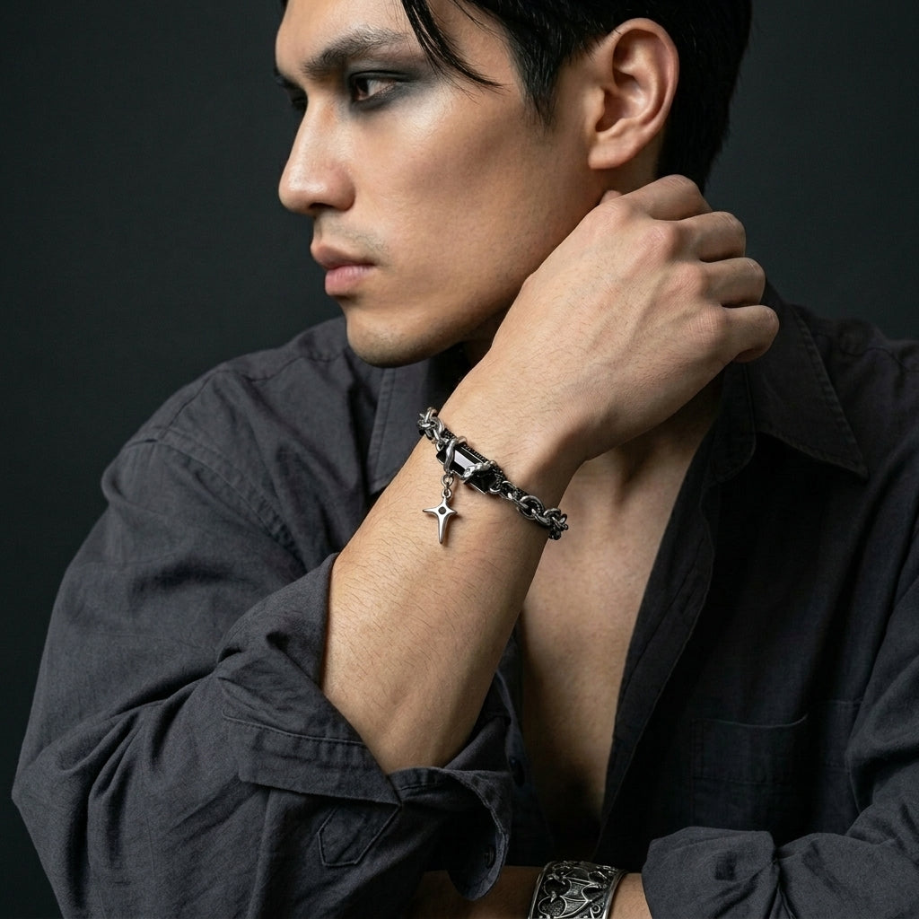 Obsidian-Splitter-Stern-Anhänger Doppelketten-Armband