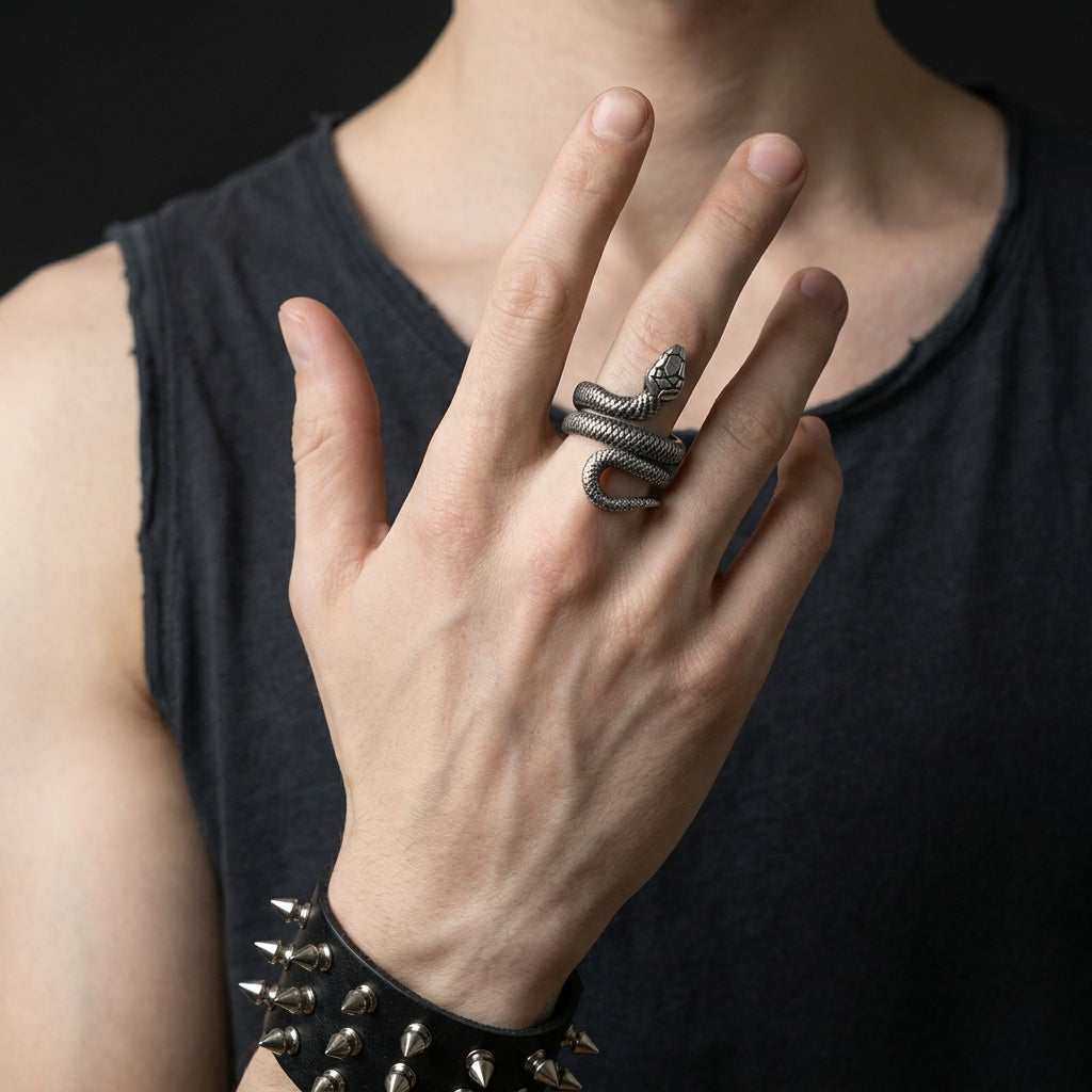Antiksilberne Wickelschlange, verstellbarer Statement-Ring