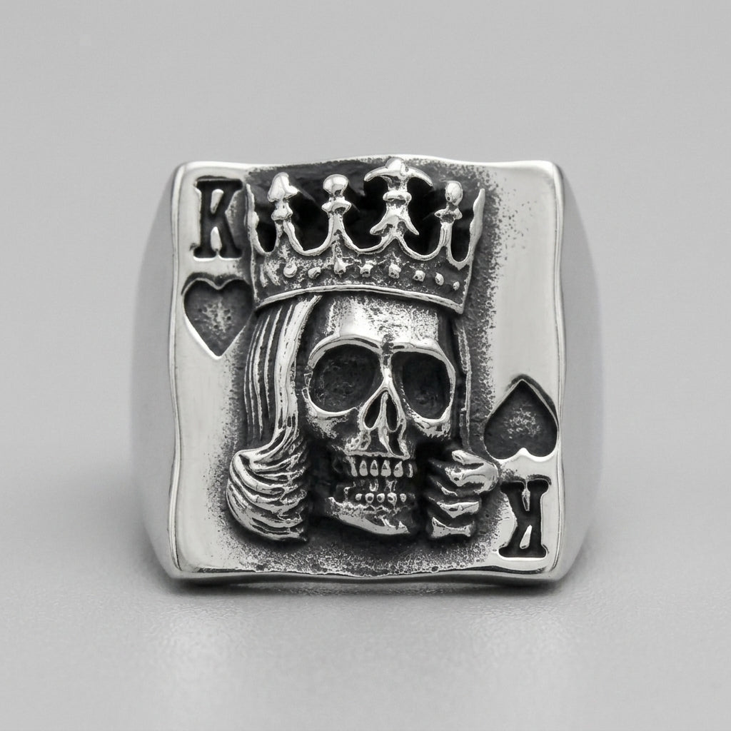 Pik-König-Totenkopf-Spielkarten-Statement-Ring