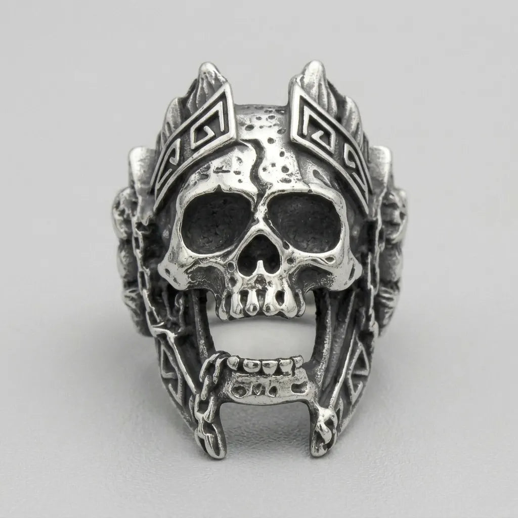 Aztekischer-Krieger-Totenkopf-König-Ring