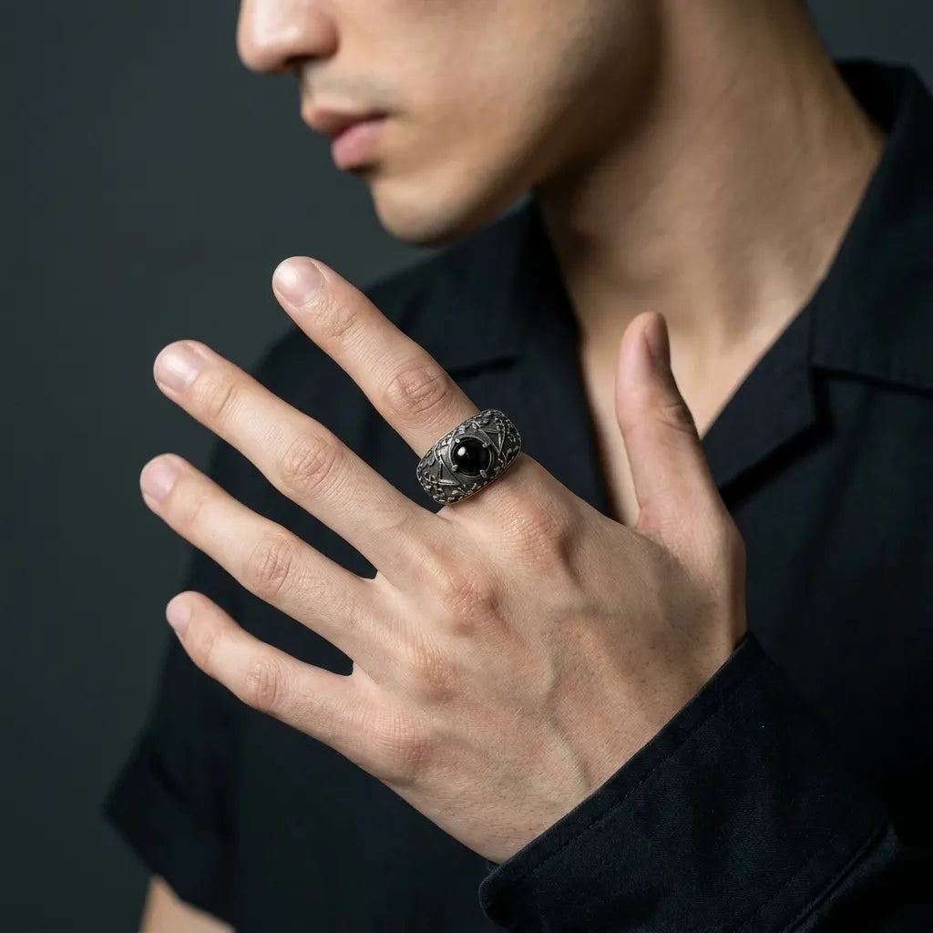 Schwarzer-Onyx Siegel-des-Luzifer Barockring