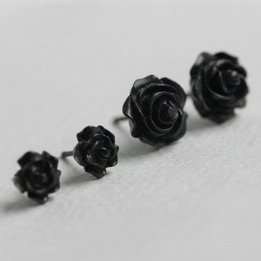 Schwarze-Rosen-Ohrstecker, 2er-Set