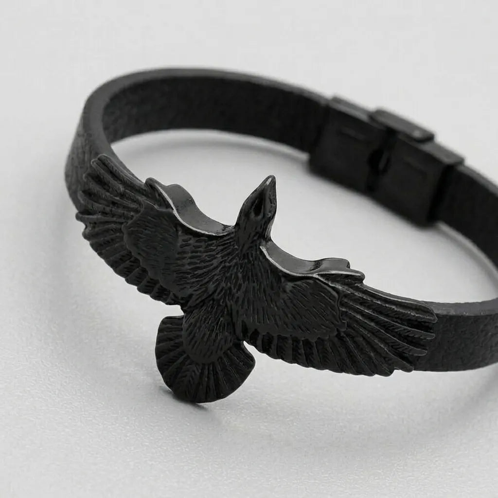 Dunkle Flügel Gothic-Raben-Leder-Wickelarmband