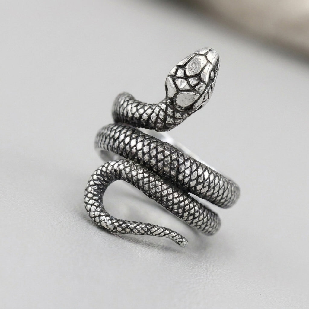 Antiksilberne Wickelschlange, verstellbarer Statement-Ring
