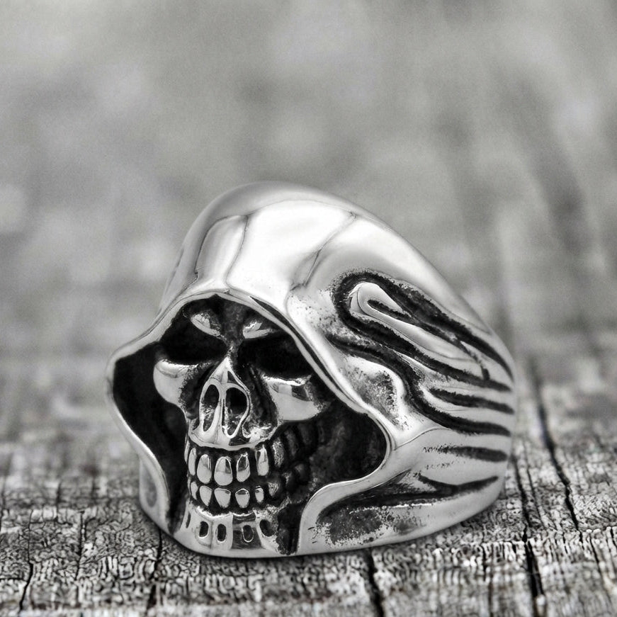 Kapuzen-Totenkopf-Sensenmann-Statement-Ring