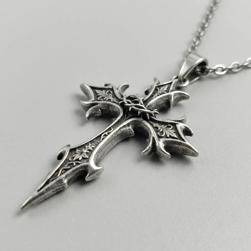 Bedorntes-florales Gothic-Kreuz-Anhänger-Halskette