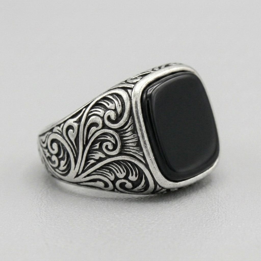 Mitternachts-Souverän Schwarzer-Onyx-Siegelring