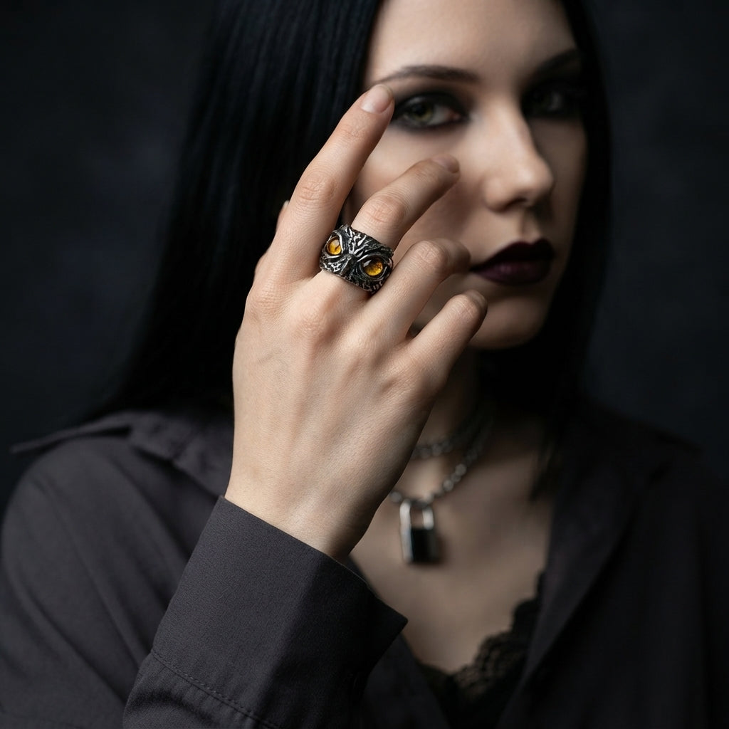 Eulengesicht-Ring (Gelbe Augen)