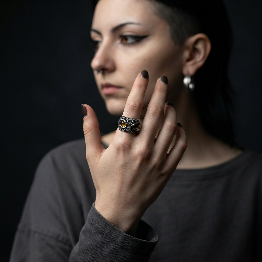 Eulengesicht-Ring (Gelbe Augen)