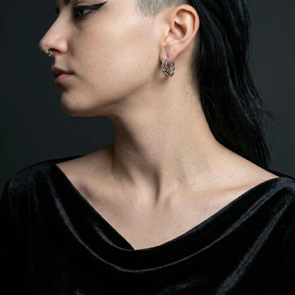 Silberne-Gliederketten Gothic-Creolen