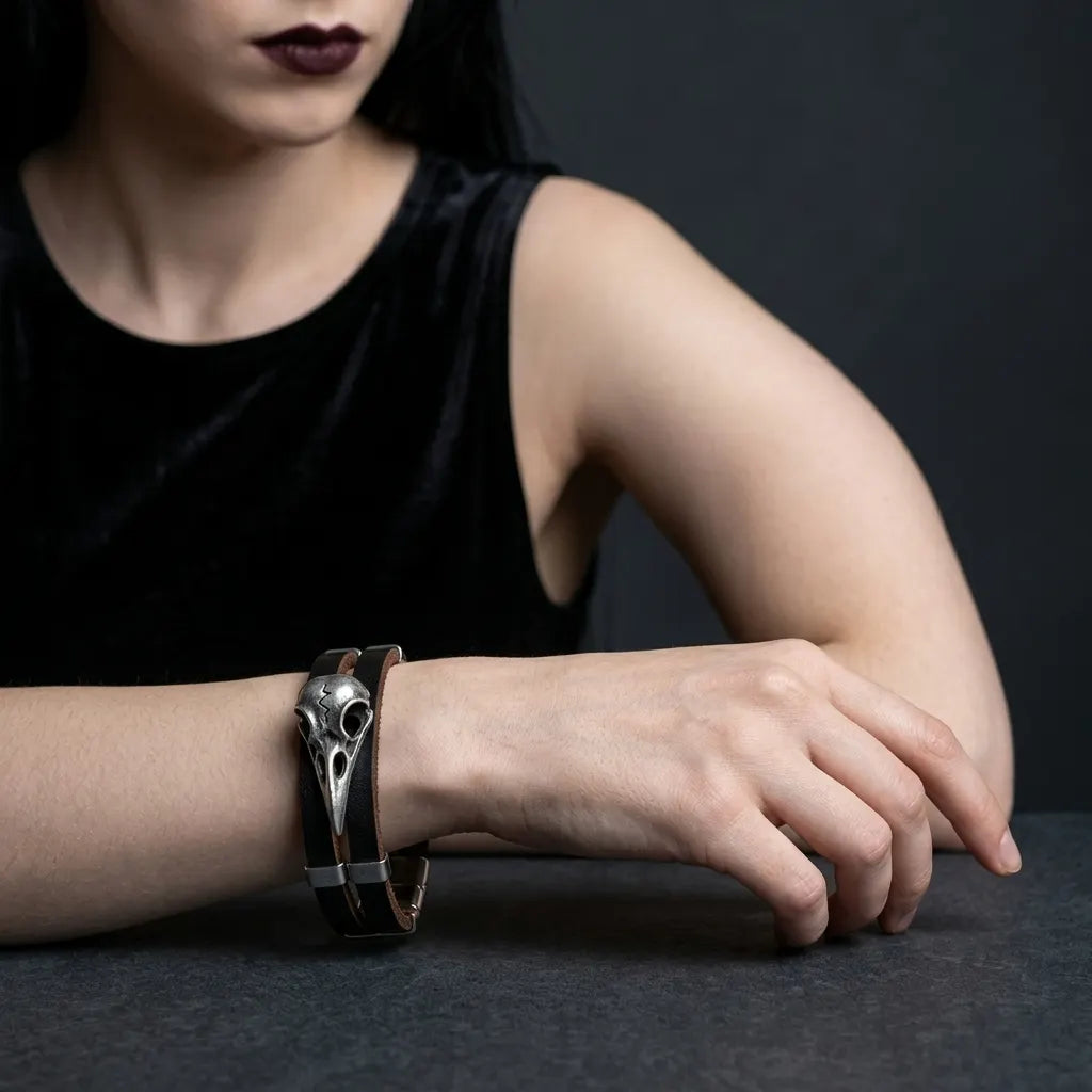 Knochen-Totem Vogelschädel-Lederarmband