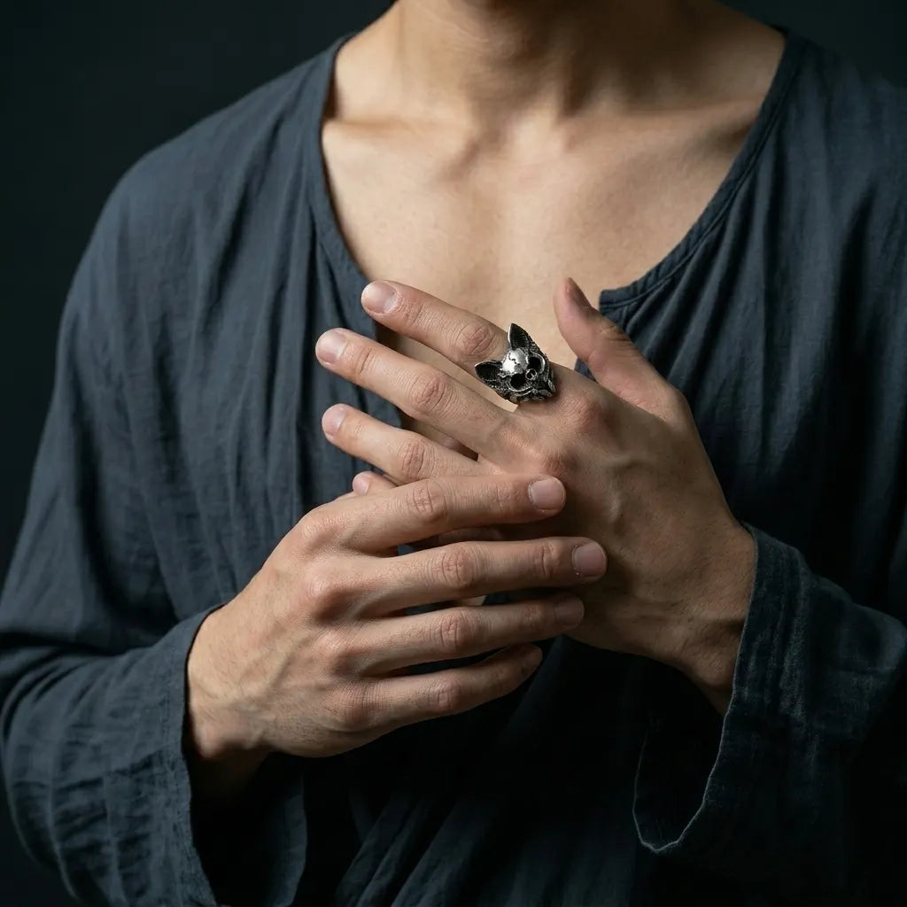 Katzenschädel-Statement-Ring