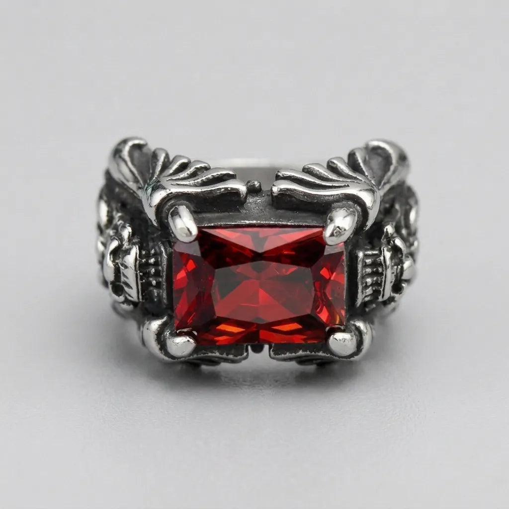 Roter-Kissenkristall-Totenkopfkralle-Statement-Ring
