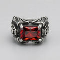 Roter-Kissenkristall-Totenkopfkralle-Statement-Ring