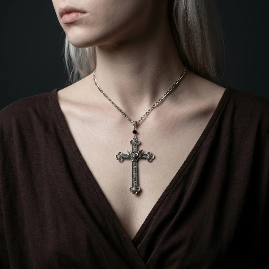 Gothic-Fledermaus-Filigran-Kreuz-Anhänger-Halskette