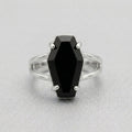 Schwarzer-Sargstein, geteilter silberner Bandring, Gothic-Ring