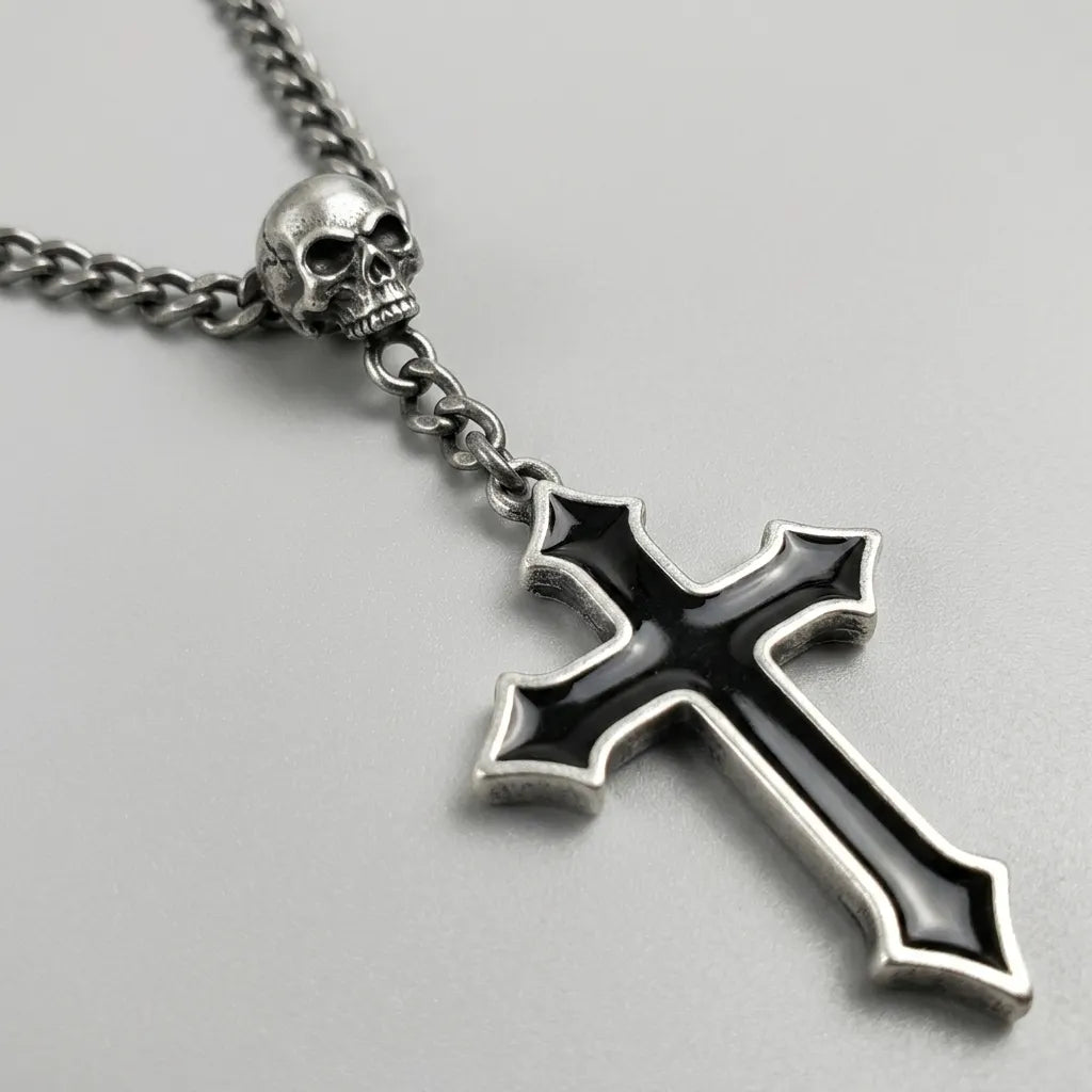 Sensenmann-Totenkopf-Dunkles-Kreuz-Halskette