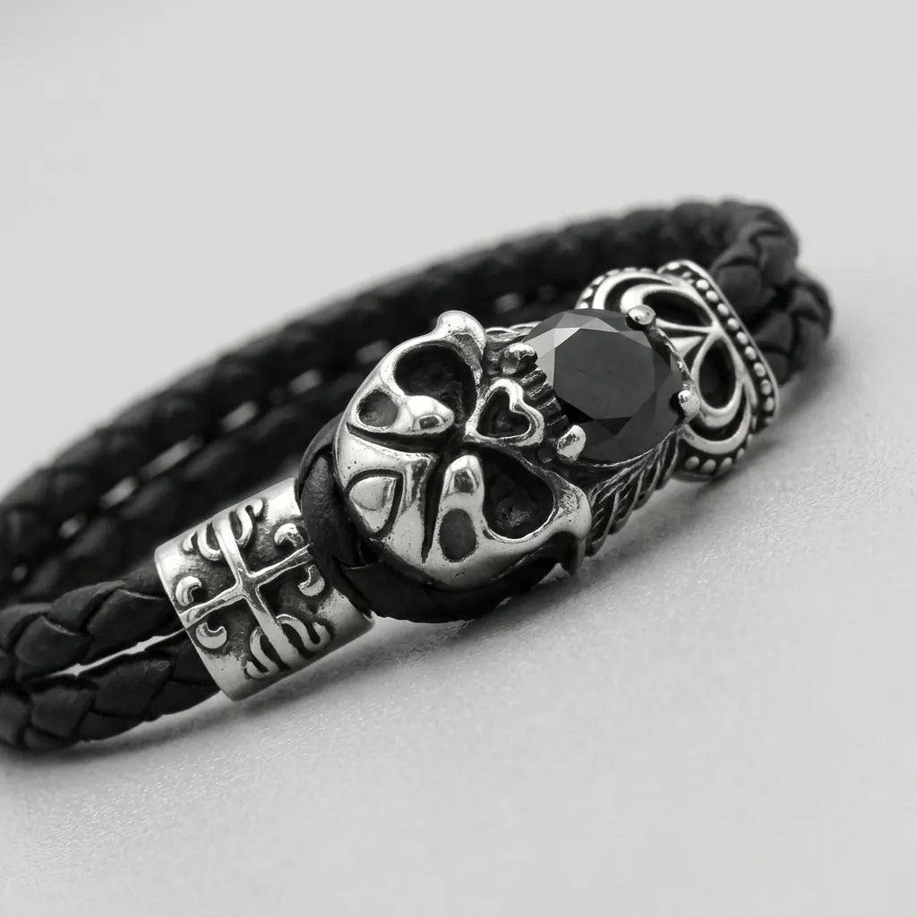 Totenkopf-Leder-Armband