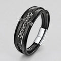 Herren-schwarzes-Leder geflochten, Rosenranken-Kreuz-Verschluss-Armband