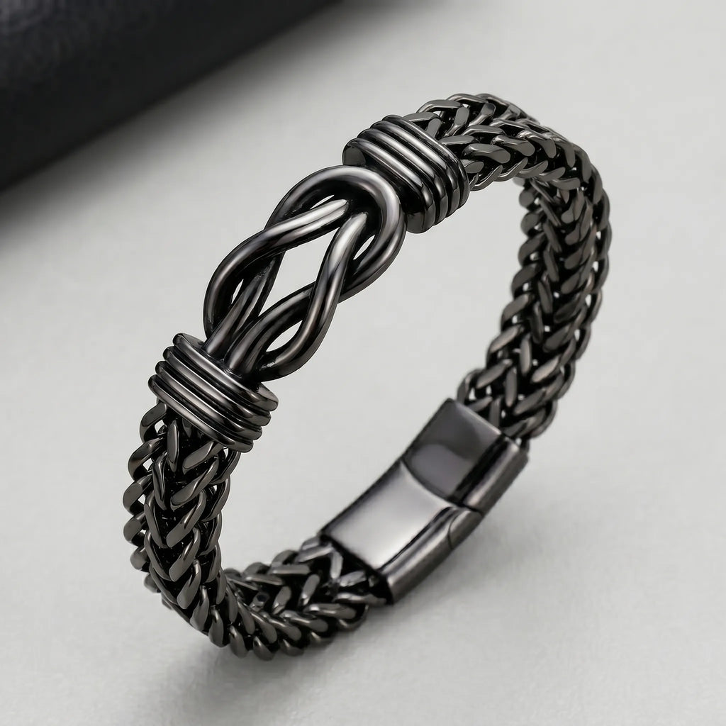Schwarzes Edelstahl Unendlichkeitsknoten Kubaner-Gliederarmband
