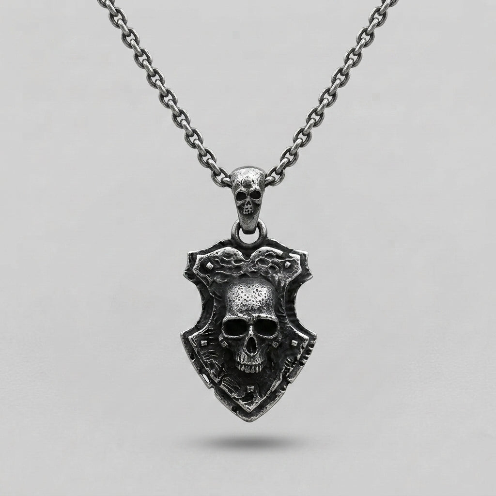 Totenkopf-Schild-Anhänger-Halskette