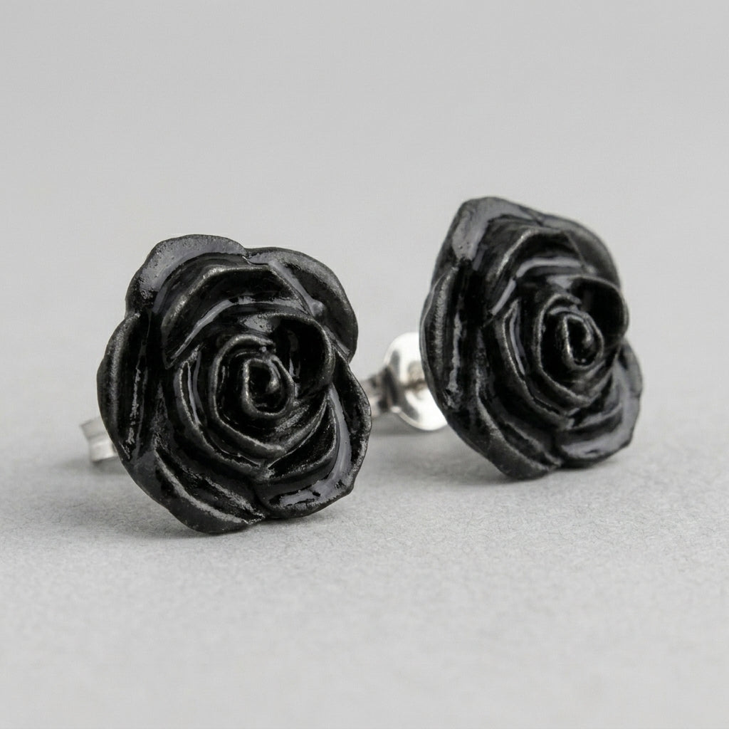 Ewige-Schwarze-Rose-Ohrringe