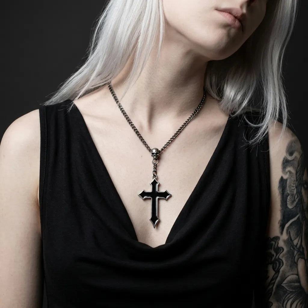 Sensenmann-Totenkopf-Dunkles-Kreuz-Halskette