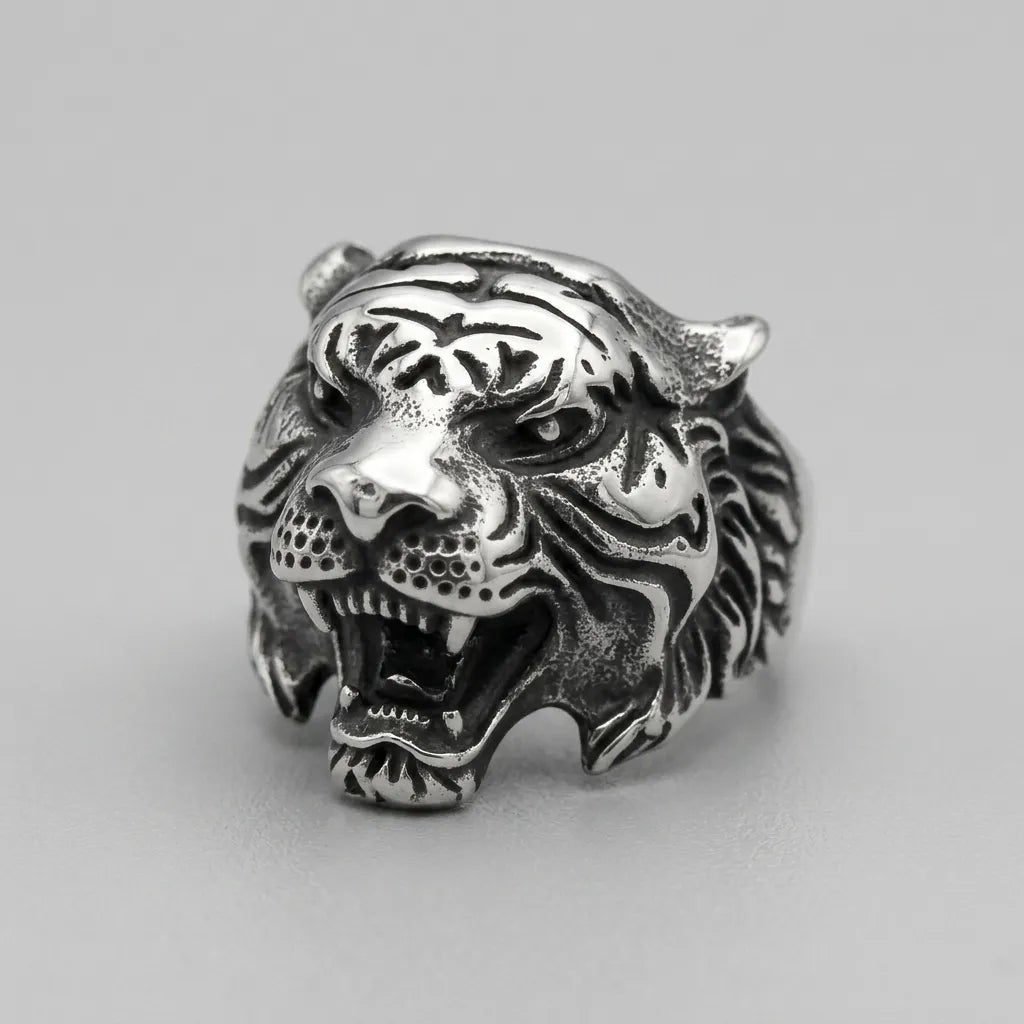 Brüllender-Tigerkopf breiter Bandring